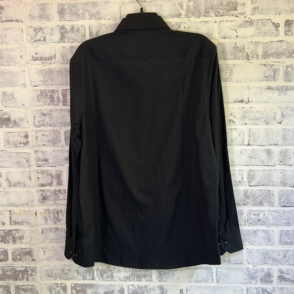 Rosso Milano Italy Men’s Dress Shirt Black L 16.5 L/S Reversible Cuff Button Up - Picture 8 of 10
